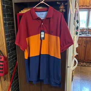 NWT Men's Colorblock Polo Shirt - Red, Orange, and Blue